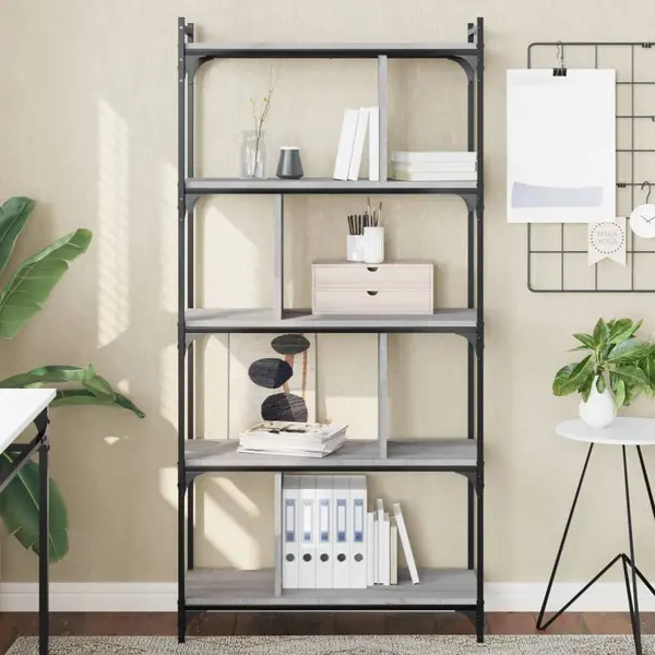 Gossi biblioteca cu 5 niveluri gri sonoma 76x32x158 cm lemn compozit