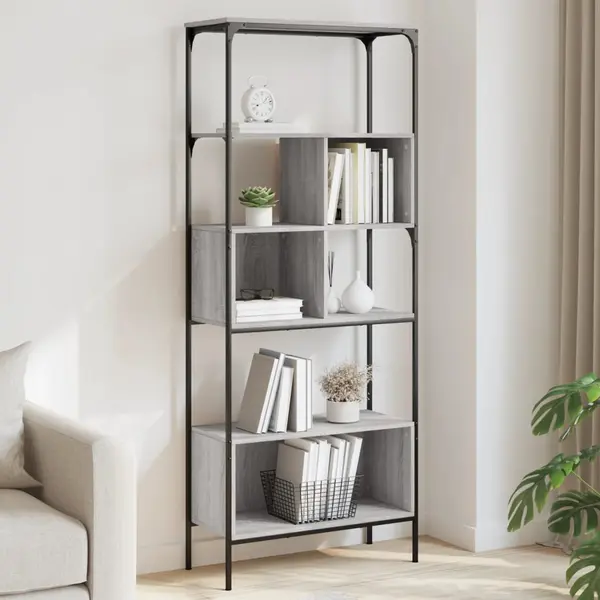 Gossi biblioteca cu 5 niveluri gri sonoma 76x33x188,5cm lemn compozit
