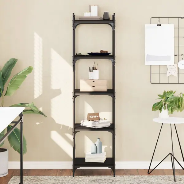 Gossi biblioteca cu 5 niveluri, negru, 40x30x154 cm, lemn prelucrat