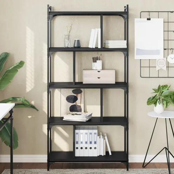 Gossi biblioteca cu 5 niveluri, negru, 76x32x158 cm, lemn prelucrat