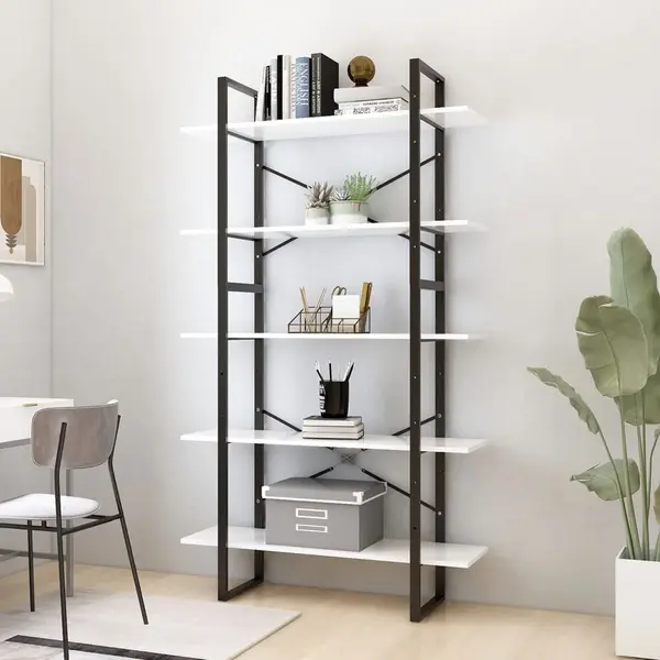 Gossi biblioteca cu 5 rafturi, alb, 100x30x175 cm, lemn prelucrat