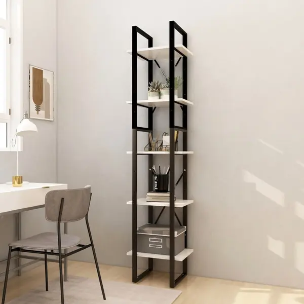 Gossi biblioteca cu 5 rafturi, alb, 40x30x175 cm, lemn masiv de pin
