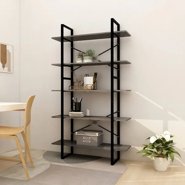 Gossi biblioteca cu 5 rafturi, gri, 100x30x175 cm, lemn masiv de pin