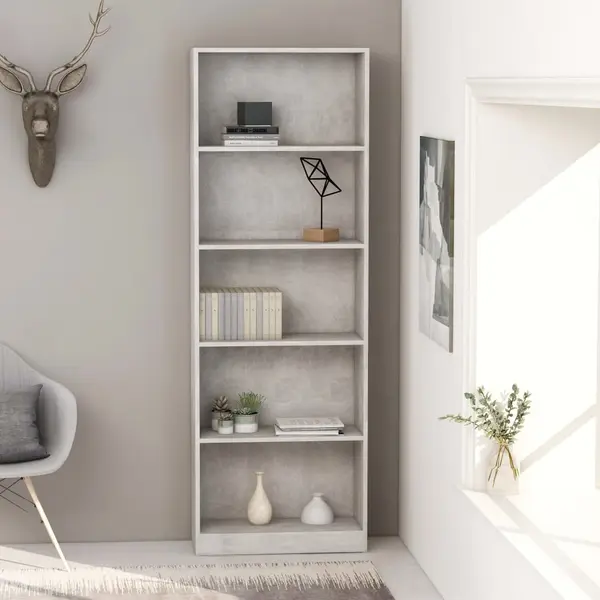 Gossi biblioteca cu 5 rafturi, gri beton, 60x24x175 cm lemn prelucrat