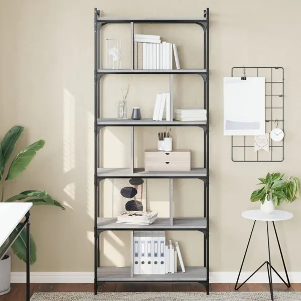 Gossi biblioteca cu 6 niveluri gri sonoma 76x32x192 cm lemn compozit