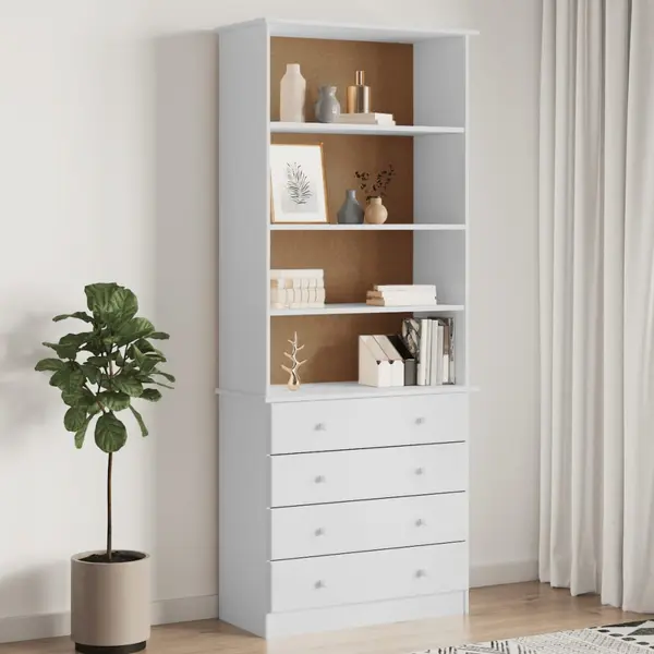 Gossi biblioteca cu sertare „alta” alb 77x35x186,5 cm lemn masiv pin