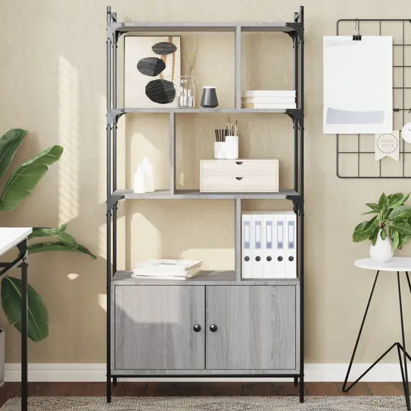 Gossi biblioteca cu usi gri sonoma 76,5x30x154,5 cm lemn compozit