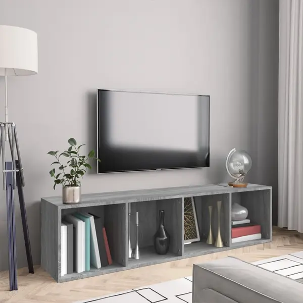 Gossi biblioteca/dulap tv, gri sonoma, 143x30x36 cm, lemn prelucrat