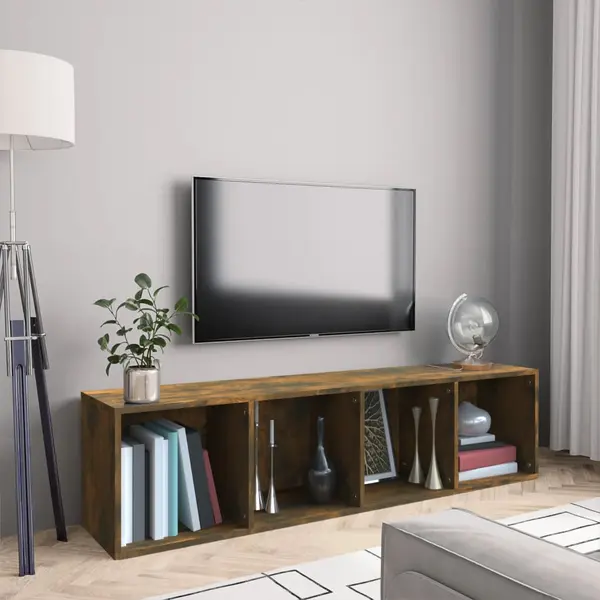 Gossi biblioteca/dulap tv stejar fumuriu 143x30x36cm lemn prelucrat