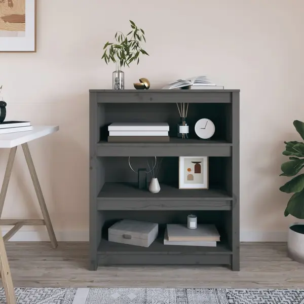 Gossi biblioteca, gri, 80x35x97 cm, lemn masiv de pin
