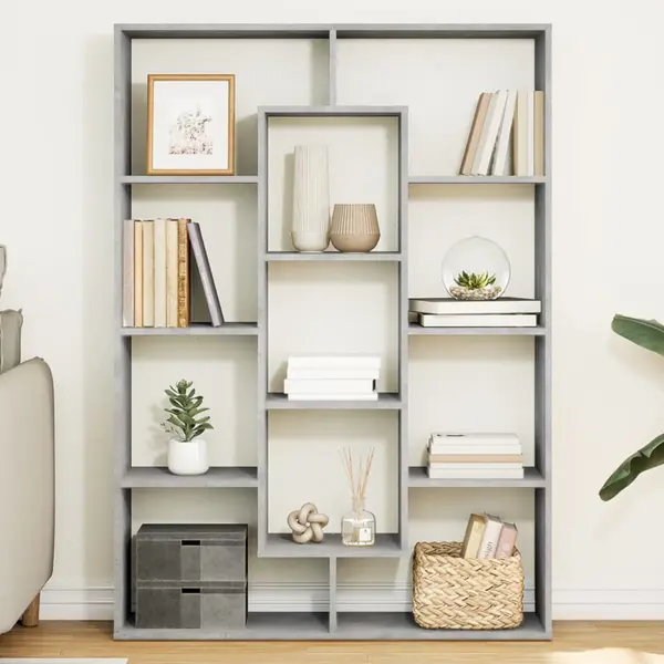 Gossi biblioteca, gri beton, 102x29x143 cm, lemn prelucrat