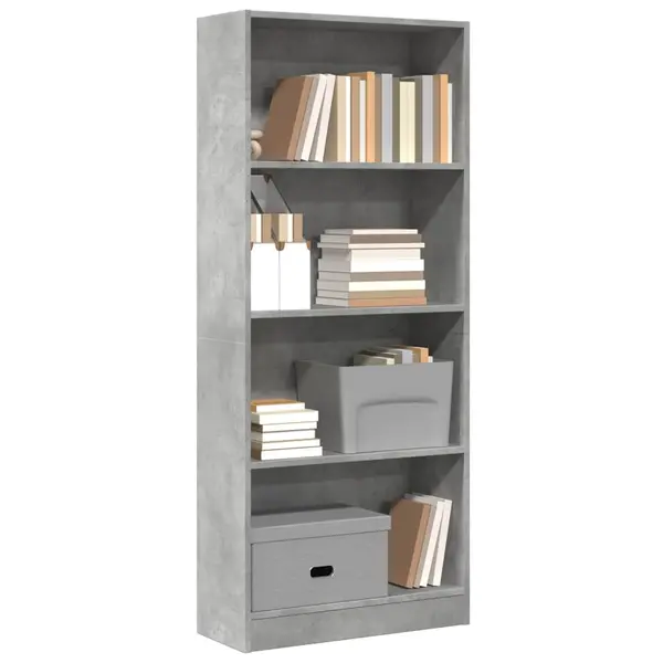 Gossi biblioteca, gri beton, 60x24x143 cm, lemn prelucrat