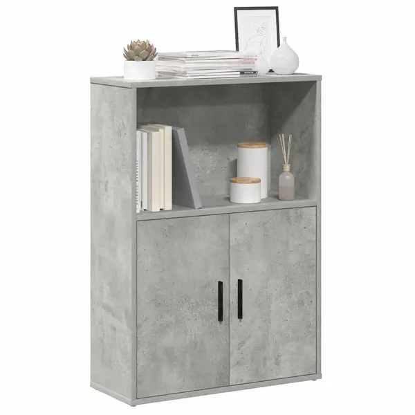 Gossi biblioteca, gri beton, 60x24x85 cm, lemn prelucrat