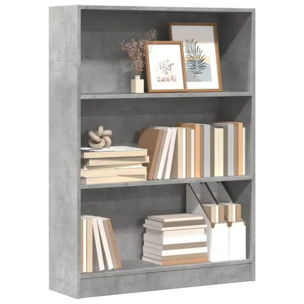 Gossi biblioteca, gri beton, 80x24x109 cm, lemn prelucrat