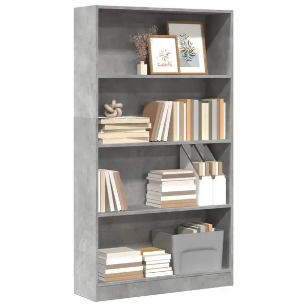 Gossi biblioteca, gri beton, 80x24x143 cm, lemn prelucrat