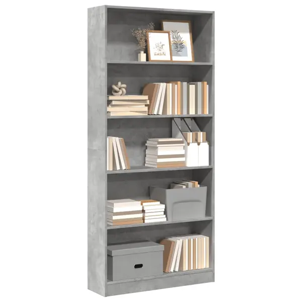 Gossi biblioteca, gri beton, 80x24x176 cm, lemn prelucrat
