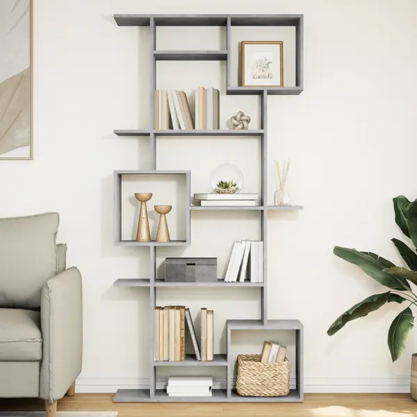 Gossi biblioteca, gri beton, 92x29x188 cm, lemn prelucrat