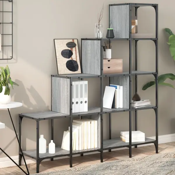 Gossi biblioteca, gri sonoma, 122x30x132 cm, lemn prelucrat/metal