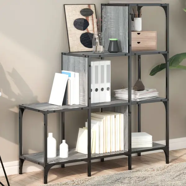 Gossi biblioteca, gri sonoma, 92x30x102 cm, lemn prelucrat/metal