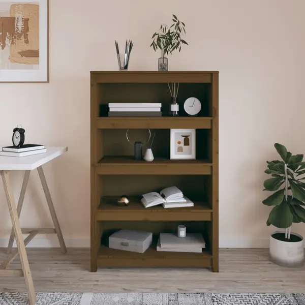 Gossi biblioteca, maro miere, 80x35x126 cm, lemn masiv de pin
