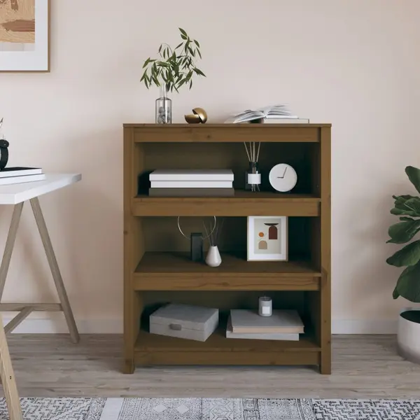 Gossi biblioteca, maro miere, 80x35x97 cm, lemn masiv de pin