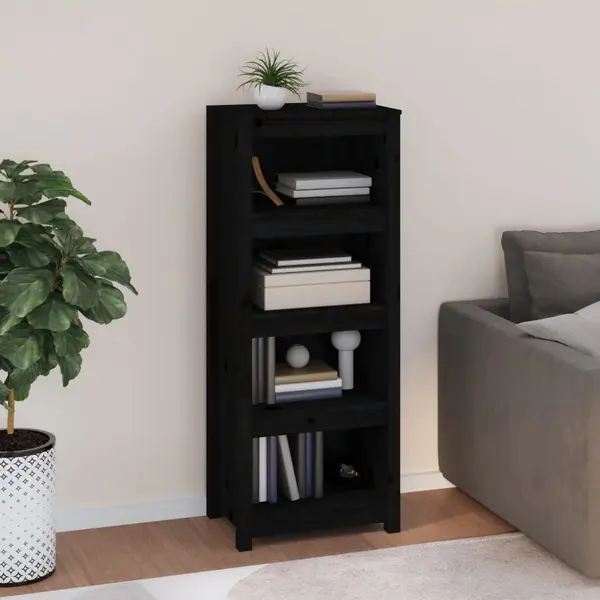Gossi biblioteca, negru, 50x35x125,5 cm, lemn masiv de pin