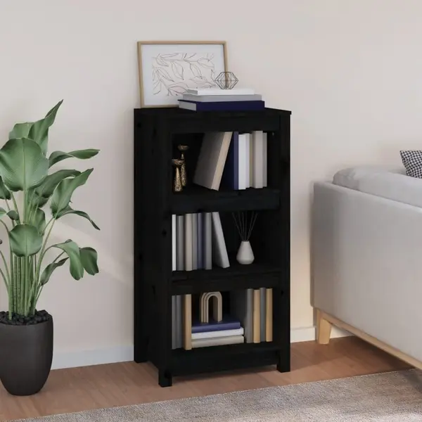 Gossi biblioteca, negru, 50x35x97 cm, lemn masiv de pin