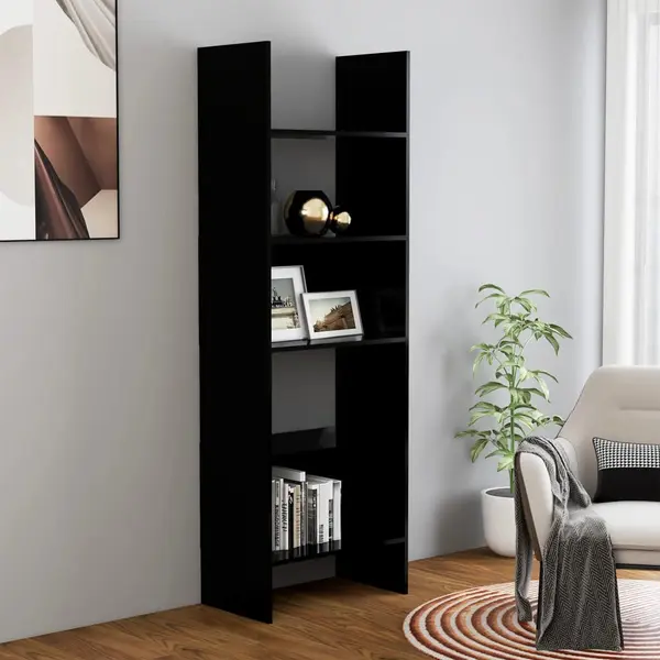 Gossi biblioteca, negru, 60x35x180 cm, lemn prelucrat