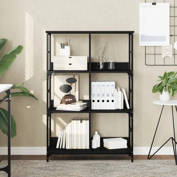 Gossi biblioteca, negru, 78,5x33x117,5 cm, lemn prelucrat