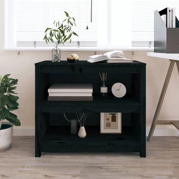 Gossi biblioteca, negru, 80x35x68 cm, lemn masiv de pin