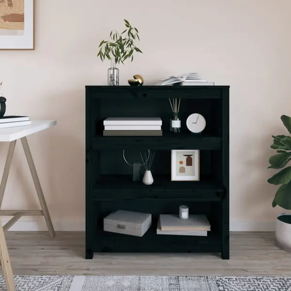 Gossi biblioteca, negru, 80x35x97 cm, lemn masiv de pin