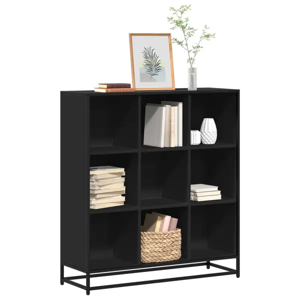 Gossi biblioteca, negru, 97,5x33x107,5 cm, lemn prelucrat si metal