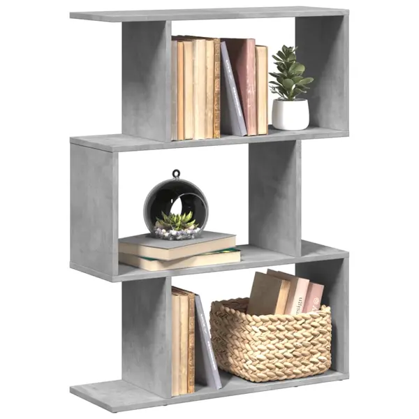 Gossi biblioteca/separator 3 niveluri gri beton 70x24x97 cm lemn