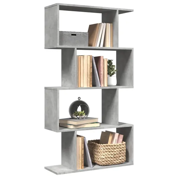 Gossi biblioteca/separator 4 niveluri gri beton 70x24x129cm lemn
