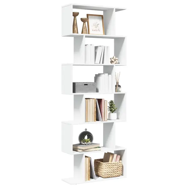 Gossi biblioteca/separator camera, 6 niveluri, alb, 70x24x193cm, lemn