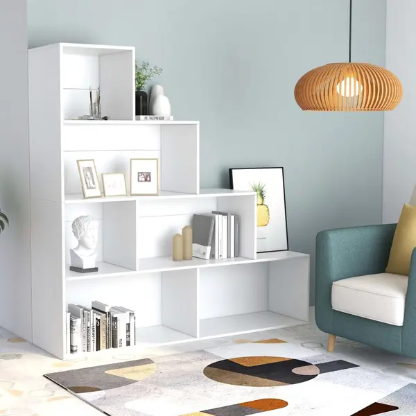 Gossi biblioteca/separator camera, alb, 155x24x160 cm, lemn prelucrat