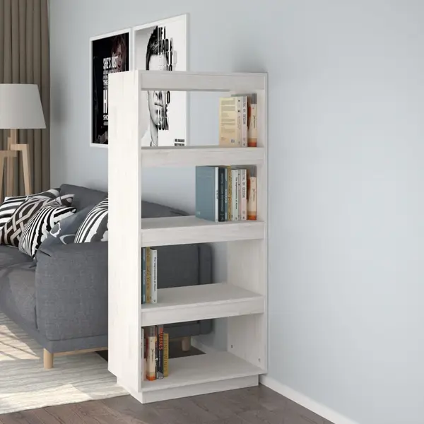 Gossi biblioteca/separator camera, alb, 60x35x135 cm, lemn masiv pin