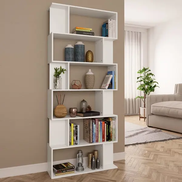 Gossi biblioteca/separator camera, alb, 80x24x192 cm, lemn prelucrat