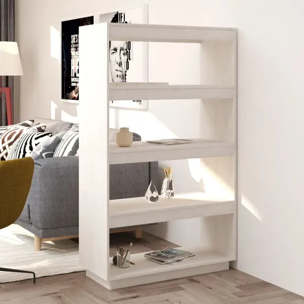 Gossi biblioteca/separator camera alb 80x35x135 cm, lemn masiv de pin