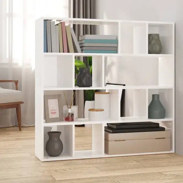Gossi biblioteca/separator camera, alb extralucios, 105x24x102 cm