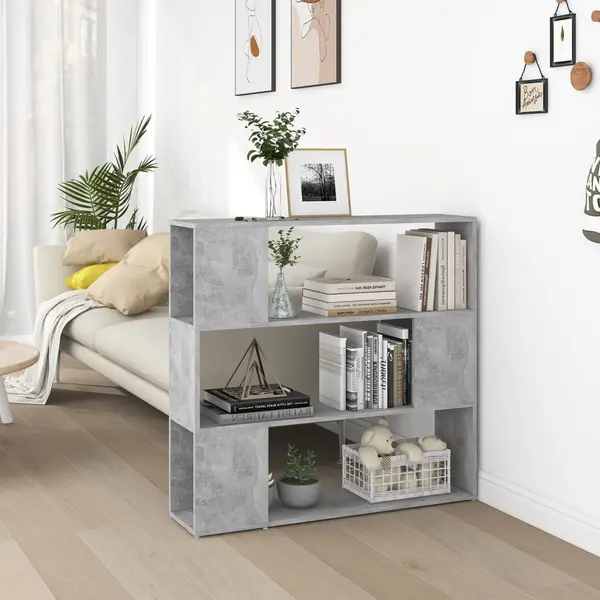 Gossi biblioteca/separator camera, gri beton, 100x24x94 cm