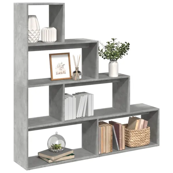 Gossi biblioteca/separator camera gri beton 143,5x29x143,5 cm lemn