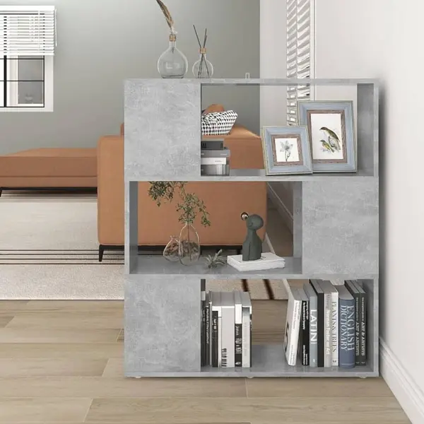 Gossi biblioteca/separator camera, gri beton, 80x24x94 cm, pal