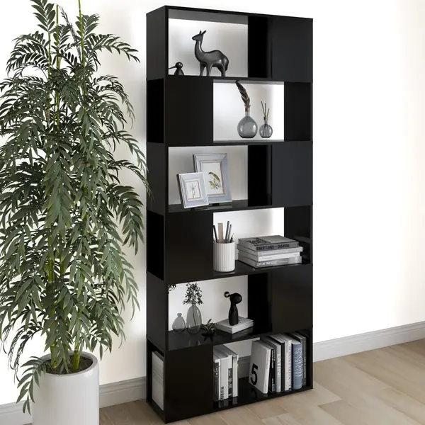 Gossi biblioteca/separator camera, negru, 80x24x186 cm, pal
