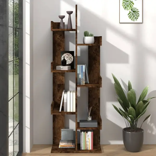 Gossi biblioteca, stejar fumuriu, 48x25,5x140 cm, lemn prelucrat