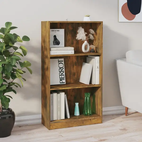 Gossi biblioteca, stejar fumuriu, 60x24x109 cm, lemn prelucrat