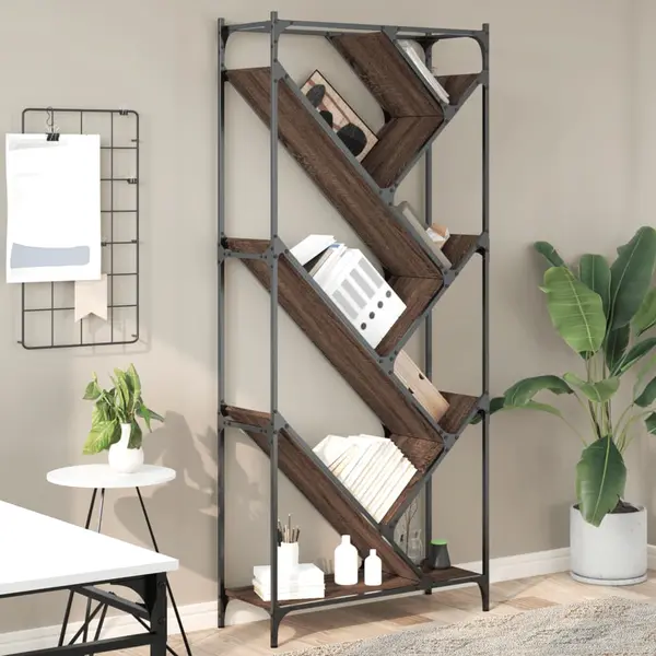 Gossi biblioteca, stejar maro, 79x30x180 cm, lemn prelucrat/metal