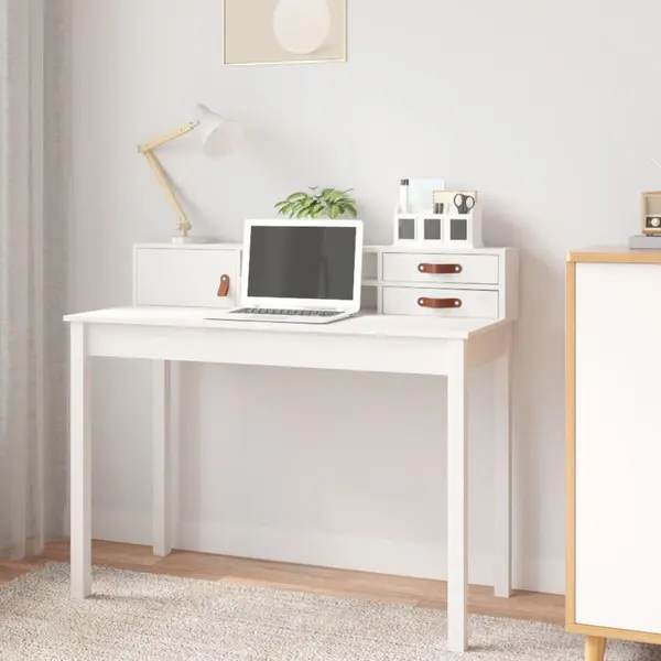 Gossi birou, alb, 110x50x93 cm, lemn masiv de pin