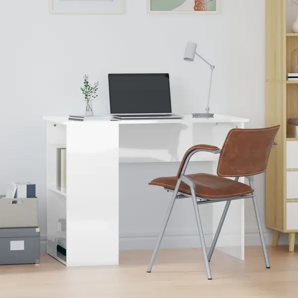 Gossi birou, alb extralucios, 100x55x75 cm, lemn prelucrat
