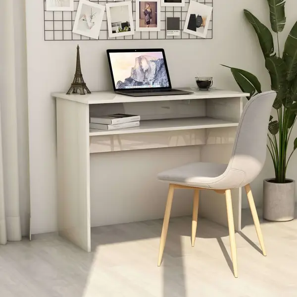 Gossi birou, alb extralucios, 90 x 50 x 74 cm, lemn prelucrat